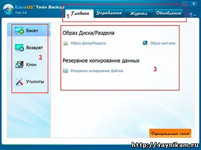 Главное окно программы EASEUS Todo Backup